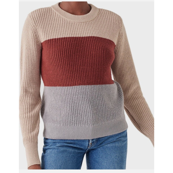 Faherty Sweaters - Faherty Women’s Cozy Cotton Crew Color-block Granola Fisherman Sweater Small
